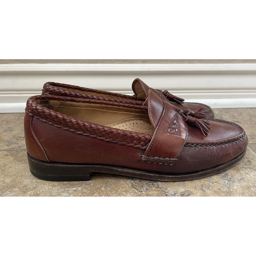 Allen Edmonds Maxfield Tassel Leather Braided Loafer Shoes Brown 9D